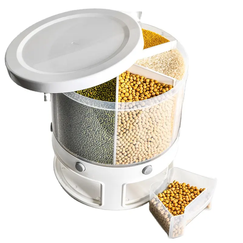 Dispensador de arroz branco com 6 grades, à prova de umidade, de alta qualidade, caixa de armazenamento de cereais, balde de plástico para arroz, grãos, para cozinha doméstica