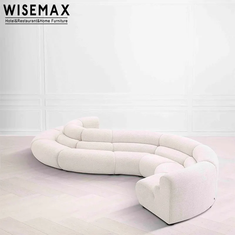 WISEMAX FURNITUREモダンデザインリビングルームカーブドソファ高級S字型木製脚ファブリックソファレセプションルーム用