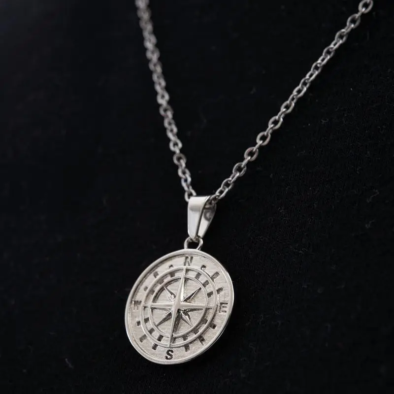 JINQI Custom Gold Plated Stainless Steel Men's Necklace Navigation North Star Compass Pendant Necklace Jewelry
