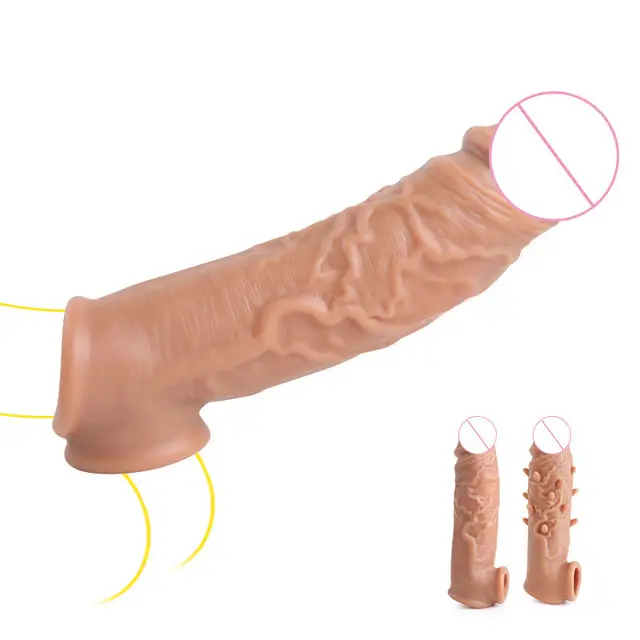 Realistico estensione del pene manicotto del rubinetto riutilizzabile Silicone ingranditore del pene preservativi di ritardo per gli uomini Dildo Enhancer giocattoli del sesso