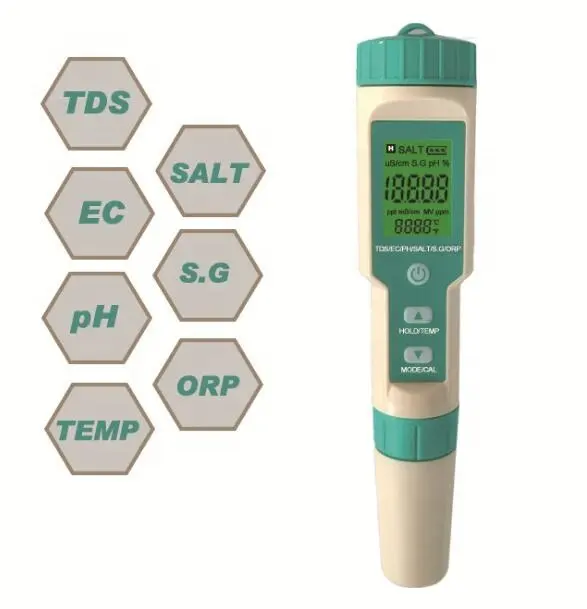 Newest 7 in 1 PH/TDS/EC/ORP/Salinity /S. G/Temperature Water Tester C-600