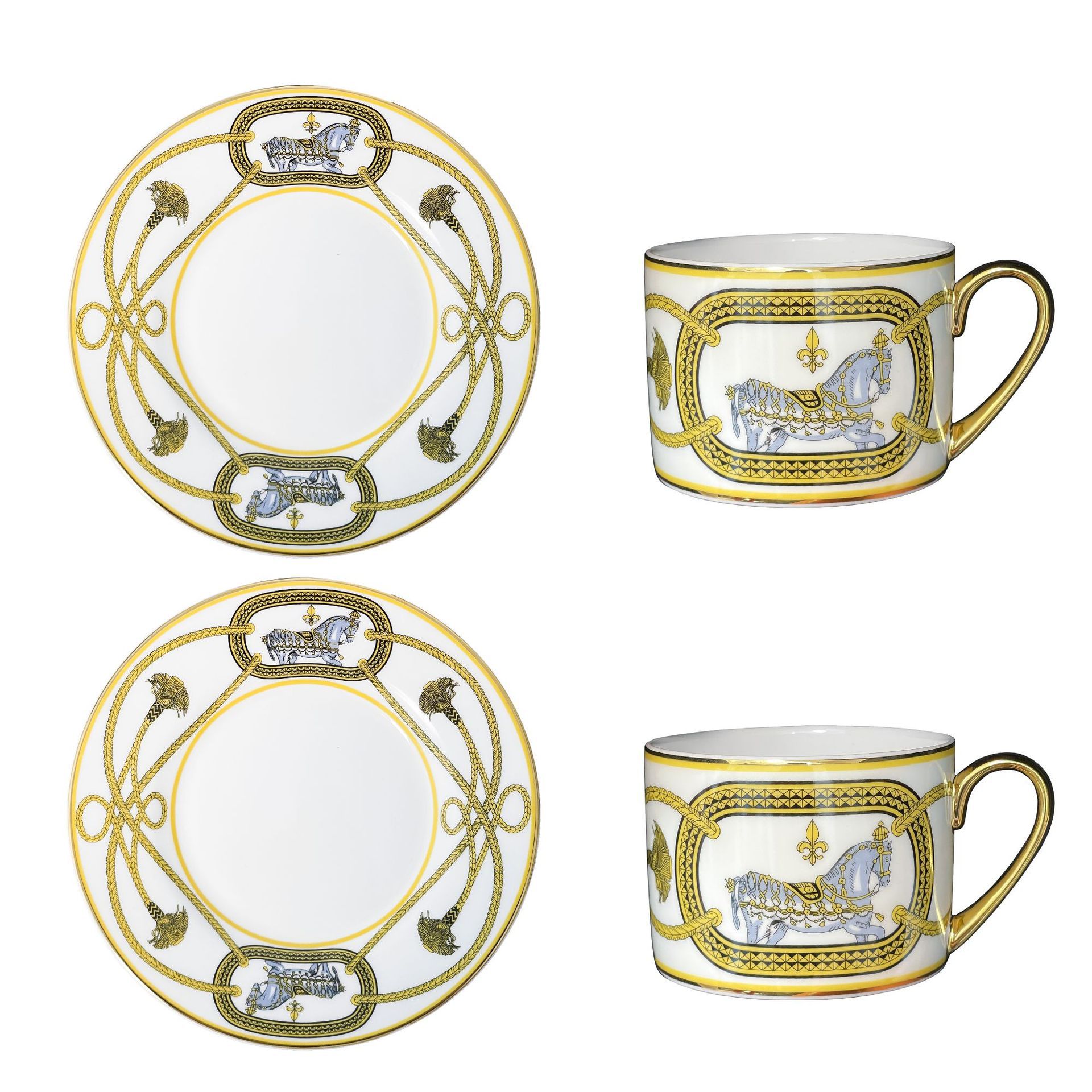 colorful,2 cups and 2 saucers