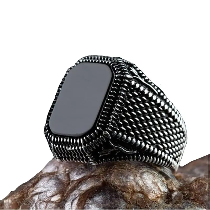 Ювелирные изделия 925 Серебряное кольцо мужские ретро натуральный агат турецкие мужские черные кольца