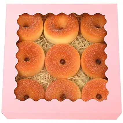 Groothandel Custom Roze Gebak Doos Met Raam Donut Taartdozen Bakkerij Doos
