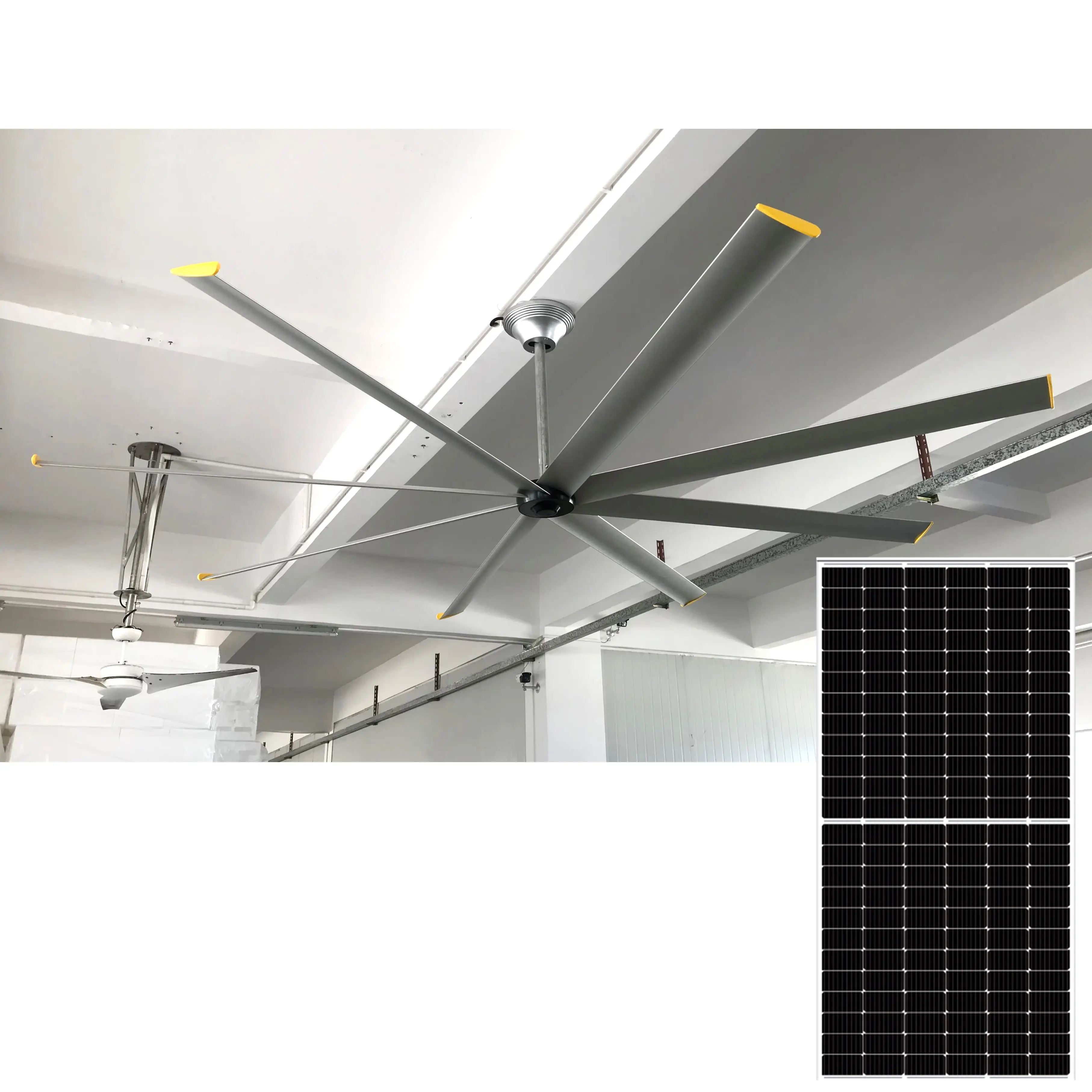 Ventilador de techo con energía Solar híbrida, Extractor de calor Industrial y comercial, de día y noche, 440W, CC de 36V y 120 pulgadas, HVLS