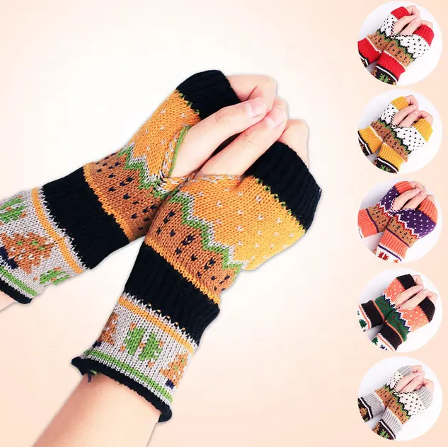 Mode Kerst Vakantie Winter Half Vinger Handschoenen Thciker Warm Vingerloze Gebreide Handschoenen Stretchy Wanten