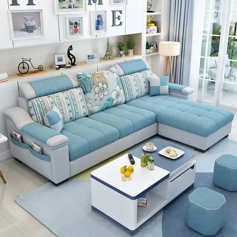 Nordic Kleine Familie Full Size Woonkamer Stof Sofa Eenvoudige Moderne Huurkamer Multi-Stijl Sofa Combinatie