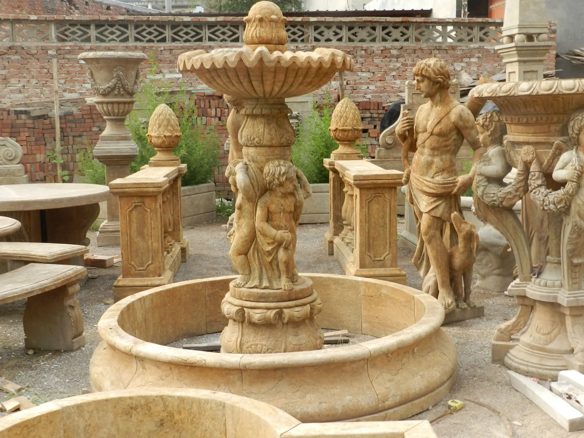 ALLY STONE Offre Spéciale fontaine en pierre naturelle de jardin moderne, fontaine d'eau de niveau de pierre de jardin extérieur, décoration de villa de jardin