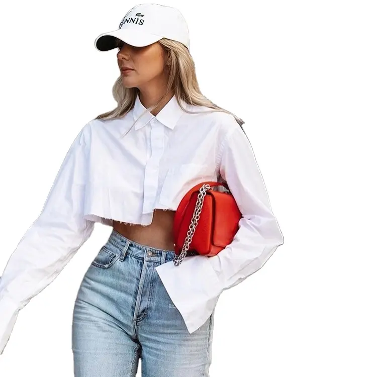 2021 estate nuove donne abbigliamento crop top in puro cotone camicette design manica lunga canotta bianca