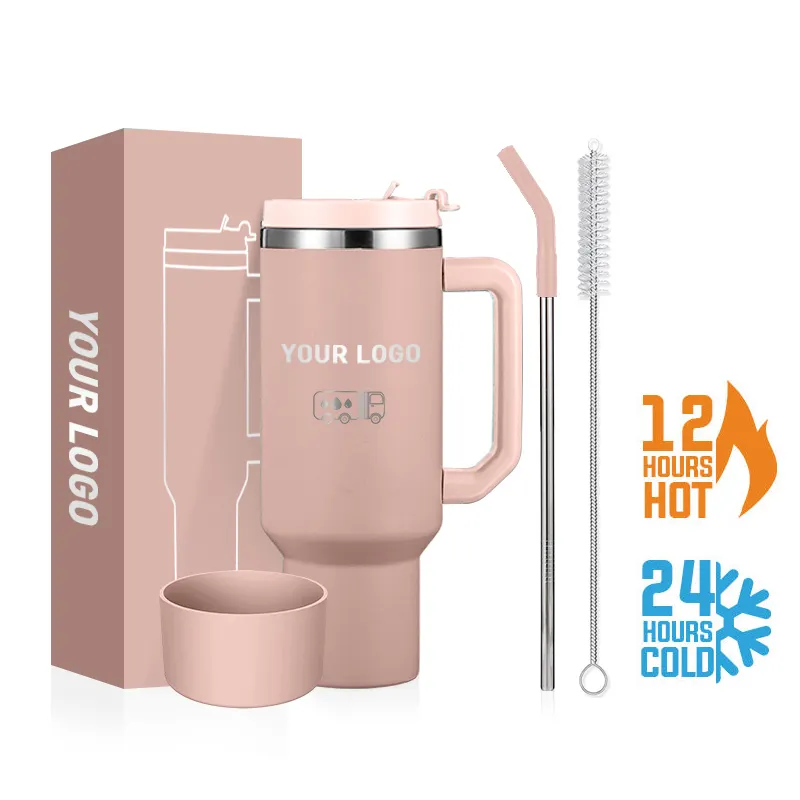 ODM 40oz Tazas de acero inoxidable Taza de café de viaje aislada Vaso con asa con tapa