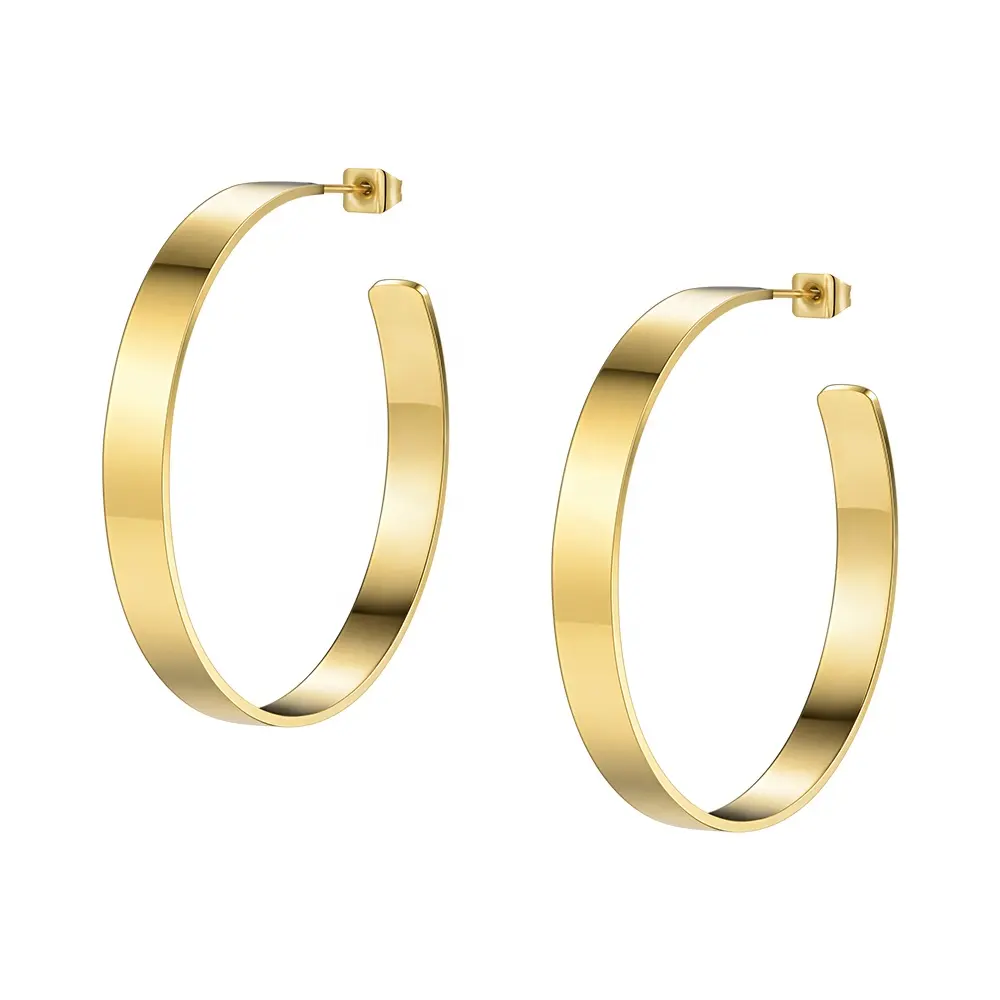 Pendientes de aro de oro de 18K para mujer, joyería de acero inoxidable, color dorado brillante, grandes, BE171026