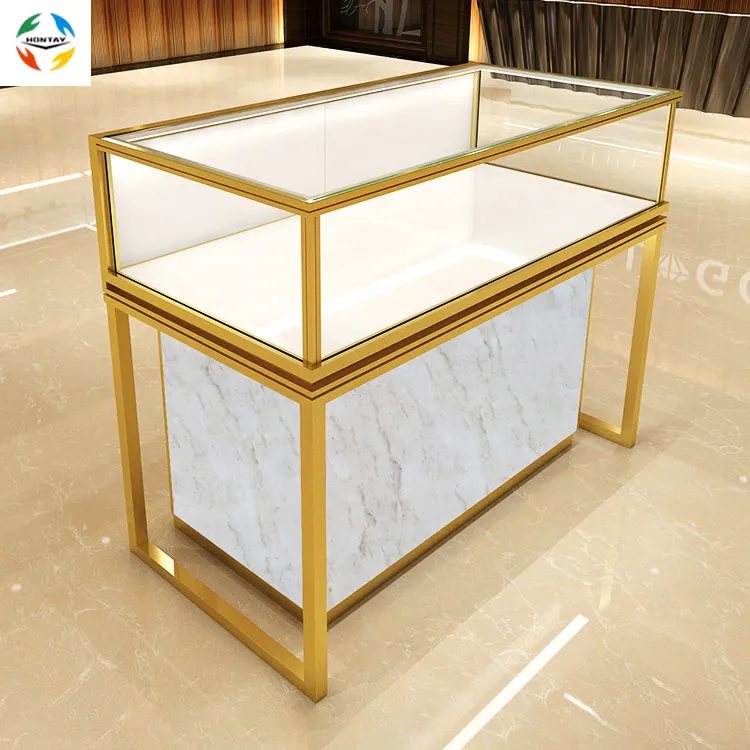 Luxury Brand New Shop Interior Design Furniture Blue Marble Glass Aluminum Mobil Phone Display Cabinet Stand