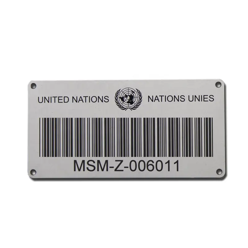 En aluminium sur mesure étiquettes de codes à barres en métal bronzage en relief numéro de série étiquettes de codes à barres