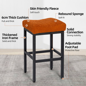 Kim loại hiện đại vuông flannel yên ghế <span class=keywords><strong>24</strong></span> <span class=keywords><strong>inch</strong></span> vải cao ghế nhà bếp thanh đồ nội thất barstool truy cập Chiều cao quán rượu thanh phân - Product Image 2