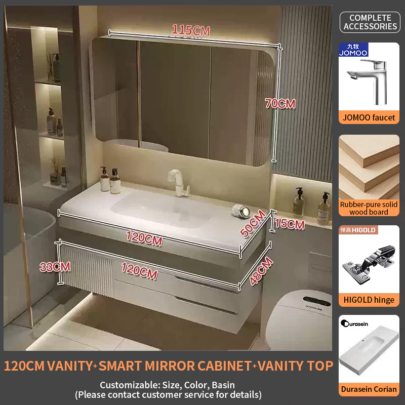 120Durasein Countertop + Curved Smart Mirror Cabinet