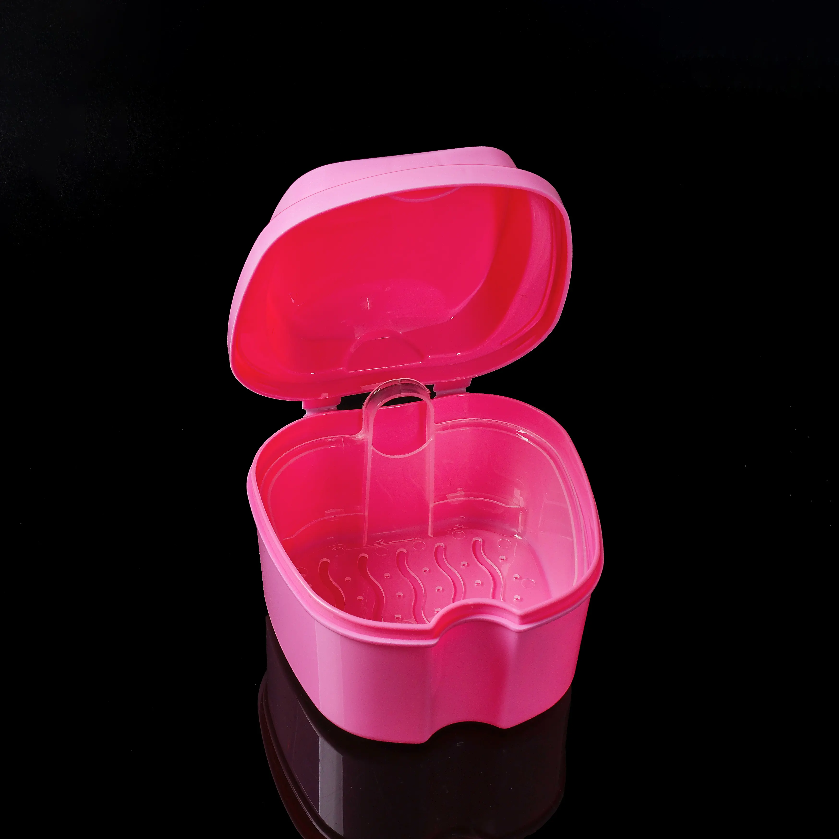 Kotak Penyimpanan Gigi Pelangi Portabel, Wadah Penahan dan Pembersih Gigi Tiruan Plastik Transparan Hitam untuk Gigi