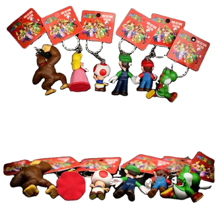 (Atacado) Mario Game PVC chaveiro 6 pcs/set Estatueta chaveiro boneca Mario Bros plástico pendurado brinquedo