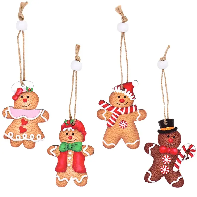 12 pz/scatola decorazioni natalizie uomo di pan di zenzero in legno ornamenti pendenti albero di Natale casa ciondolo Noel Navidad regali di capodanno