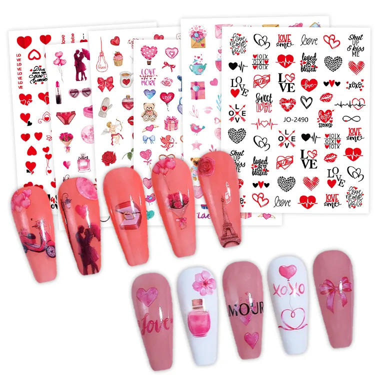 Adesivo 2024 personalizzato per unghie di san valentino fai da te cuore amore rosa adesivi decalcomania accessori per unghie Presson foglio