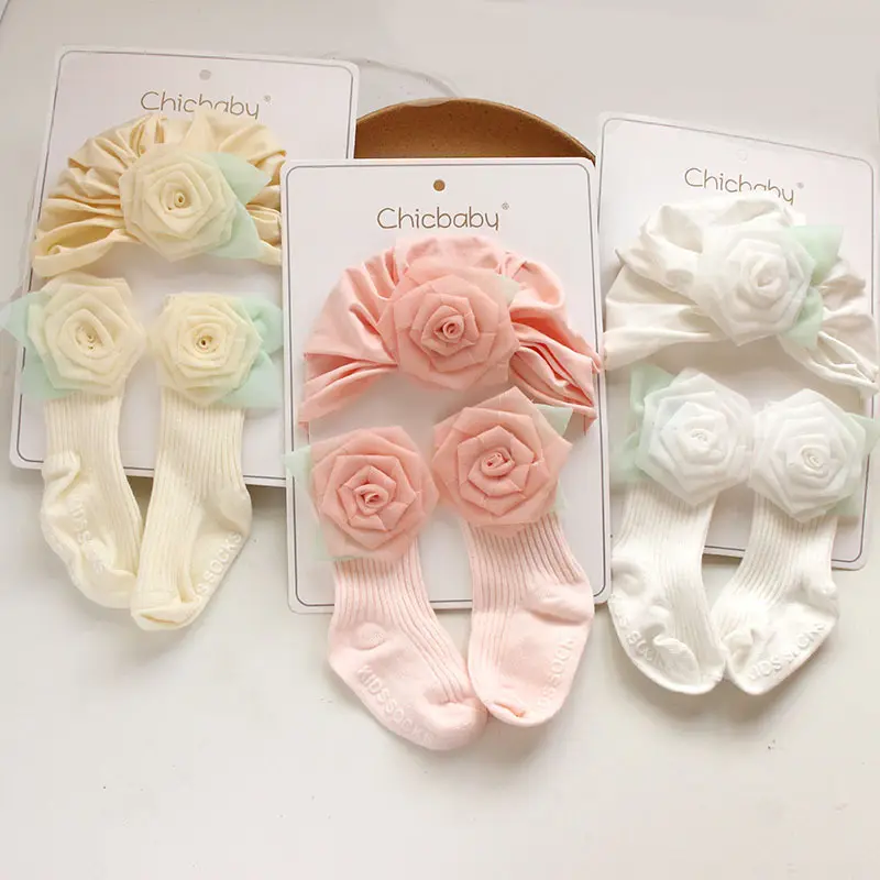 Bonnet et chaussettes printemps-automne pour nouveau-né Princesse Filles Cadeaux pour bébé Bonnet à fleurs pour bambins