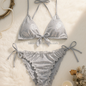 Op Maat Gemaakte Braziliaanse Bikini <span class=keywords><strong>Sex</strong></span> Dames Badmode Effen Kleur Kant 2-delige Set Voor Baden Xl Size Private Label Zomer Strand - Product Image 2