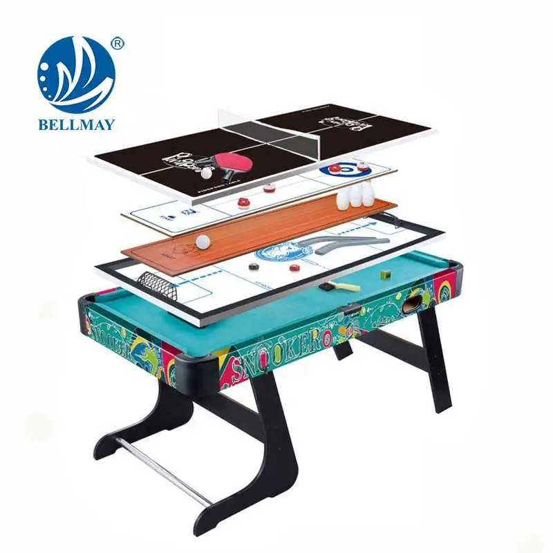 Bemay Toy billiard table 6in1 sport game table snooker/ice hockey/bowling/stick hockey/curing/pingpong desktop