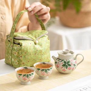 陶瓷茶具新款釉下彩纯正手绘小清新茶壶1壶2杯化妆包套装旅行茶具 - Product Image 6