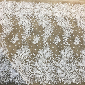 Tùy Chỉnh Thời Trang Đám Cưới Vải Tuyn Sang Trọng Ren Trắng Váy 3D Sequins Thêu Net Nặng Đính Cườm Ren Vải - Product Image 1