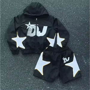 Custom Sweatsuit <strong>Two</strong> Piece Short <strong>Set</strong> Design Streetwear Mens Reflective Windbreaker Jacket Tracksuit <strong>Set</strong> - Product Image 4