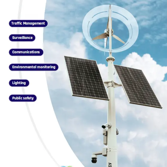 Generador de viento de poste inteligente independiente, sistema de panel solar para monitoreo ambiental, 2G 3G 4G