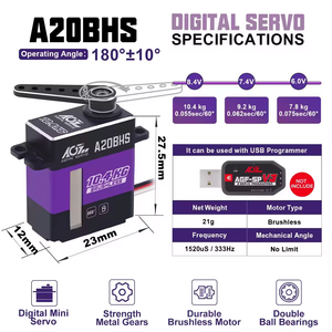 AGFRC A20BHS 8.4V HV 10.4KG Torque 0.055Sec Hi Speed BLS Motor Programmable Mini Servo for 1/24 <strong>RC</strong> SCX24 Car - Product Image 5