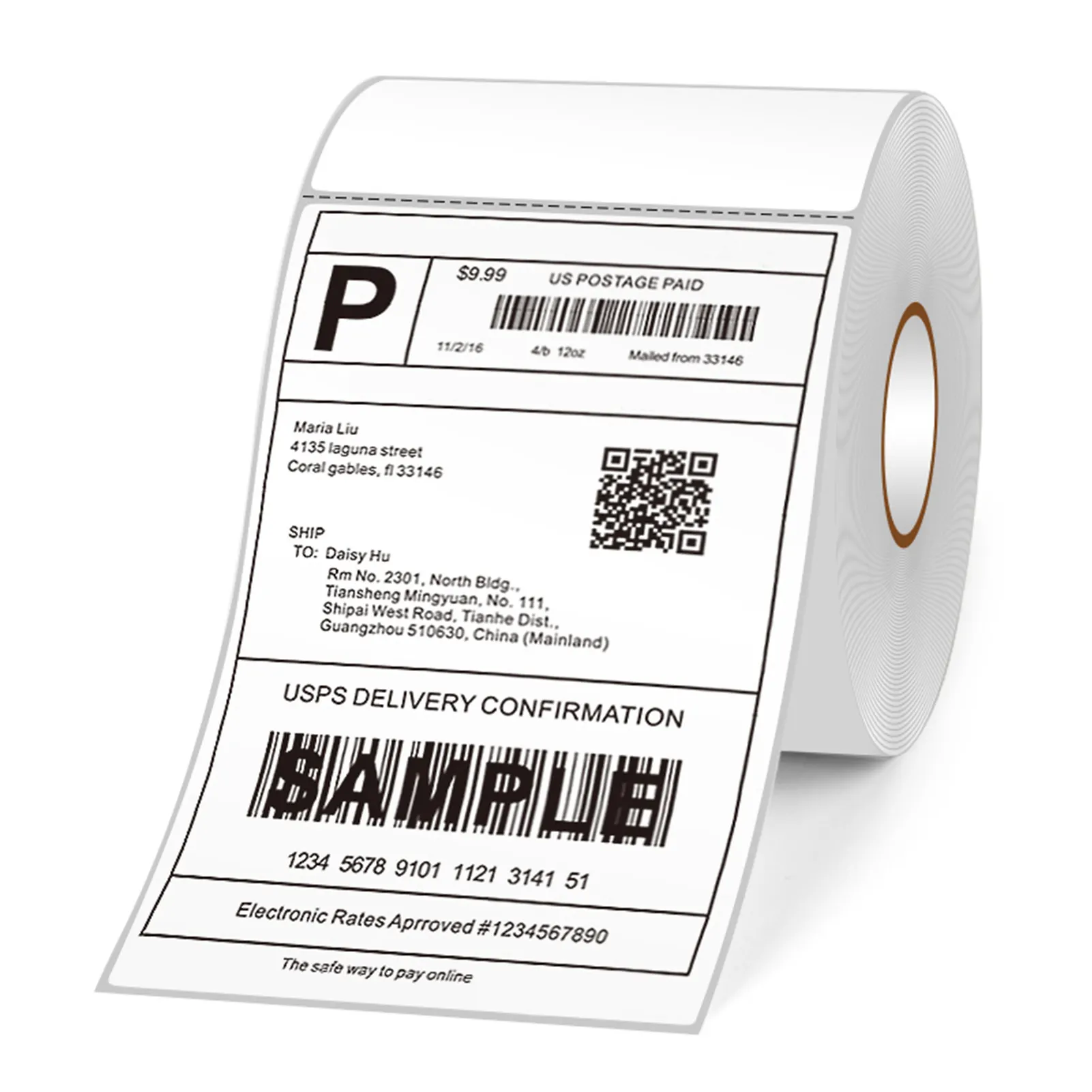 Etiquetas plásticas térmicas autoadesivas de tamanho personalizado, etiqueta expressa à prova d'água, embalagem industrial, etiquetas térmicas para uso em mercearia, embalagem de papelão