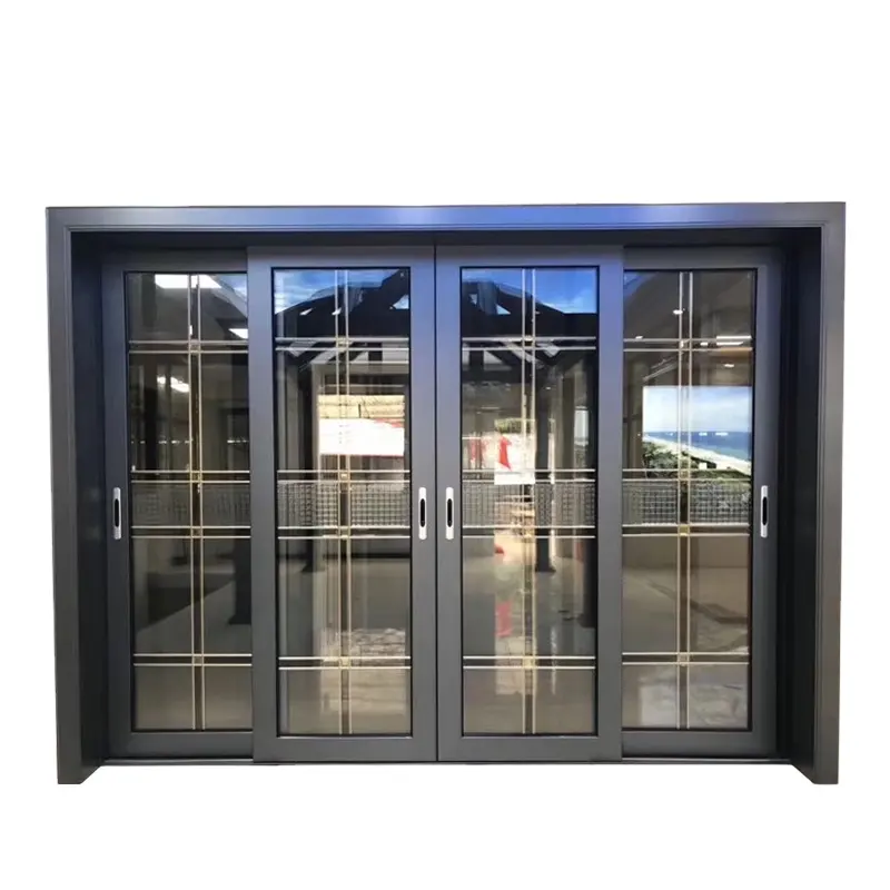 Puerta corredera de vidrio transparente para uso residencial y comercial, acordeón largo biplegable de aluminio con cerraduras