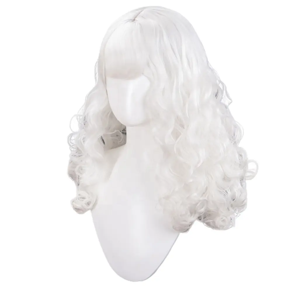 White Lolita Wig Women Natural Long Curly Hair Witch Wig Heat Resistant Synthetic Fiber Wig for Daily Halloween Fancy Party
