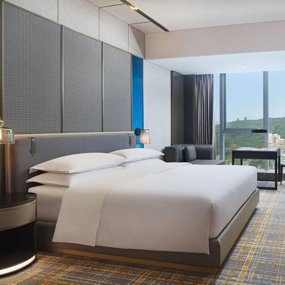 होटल परियोजना कस्टम मेड चारपाई की अगली पीठ 5 स्टार लक्जरी आधुनिक होटल सुपर राजा आकार बिस्तर कमरे में फर्नीचर बेडरूम सेट होटल फर्नीचर