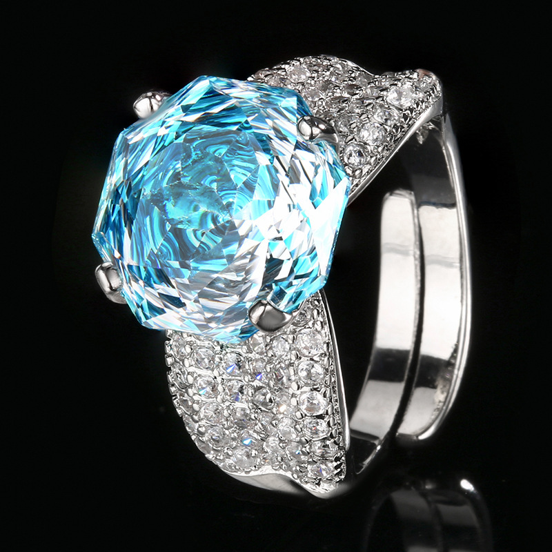 adjustable size Millennium cut navy blue ring