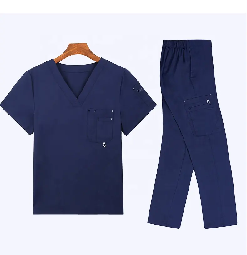 Conjuntos de uniformes médicos para hospital, uniforme de color sólido con cuello en v, uniforme de enfermera personalizado