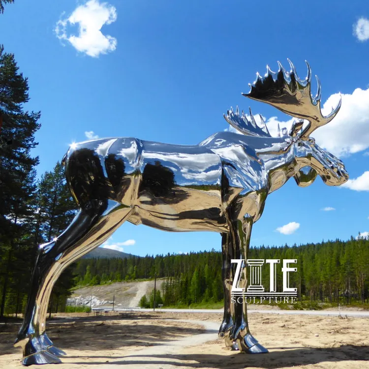 Estatua de alce de metal grande para jardín, escultura de animal de acero inoxidable