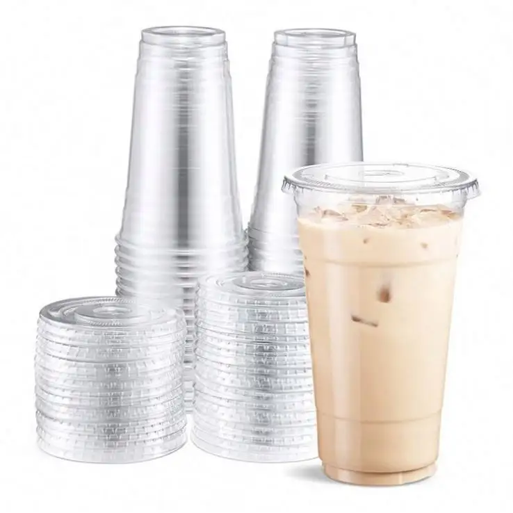 Vasos de plástico para batidos de bebidas frías transparentes personalizados, desechables, tazas de café helado para mascotas con tapas