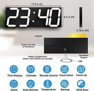 Orologio da parete Oversize con numeri da 6 pollici orologio da parete a LED digitale telecomando conto alla rovescia/sveglia con Timer conto alla rovescia orologio da tavolo intelligente - Product Image 2