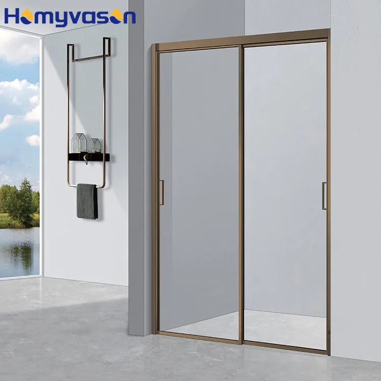 Custom Luxury Made Brushed Gold Frame Tempered Bathroom Glass Shower Door Manufacture For Washing Room
