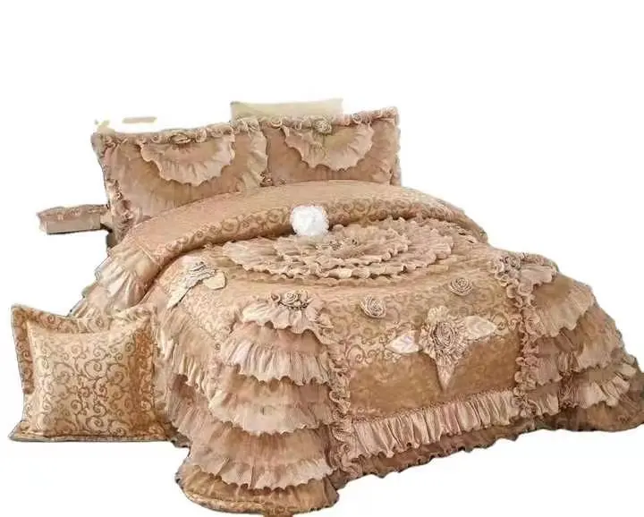 Novo conjunto de 4 peças de renda supermacia para casamento, produtos de cama têxteis para casa em grande venda