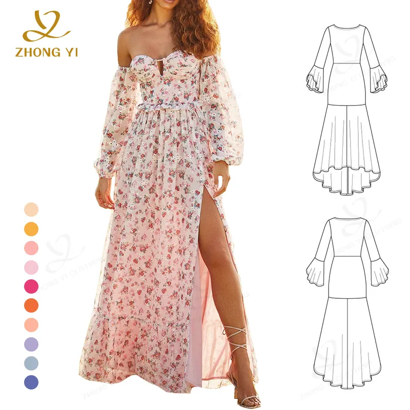 Personalizado Sexy fuera del hombro tubo superior floral vestidos casuales mariposa Arco Iris estampado floral vestidos de mujer playa vestidos de verano