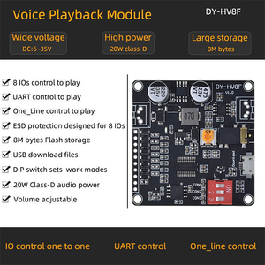 DY-HV8F 12V/24V Netzteil 10W/20W Sprach wiedergabe modul Unterstützt Micro SD Card MP3 Music Player für Arduino - Product Image 3