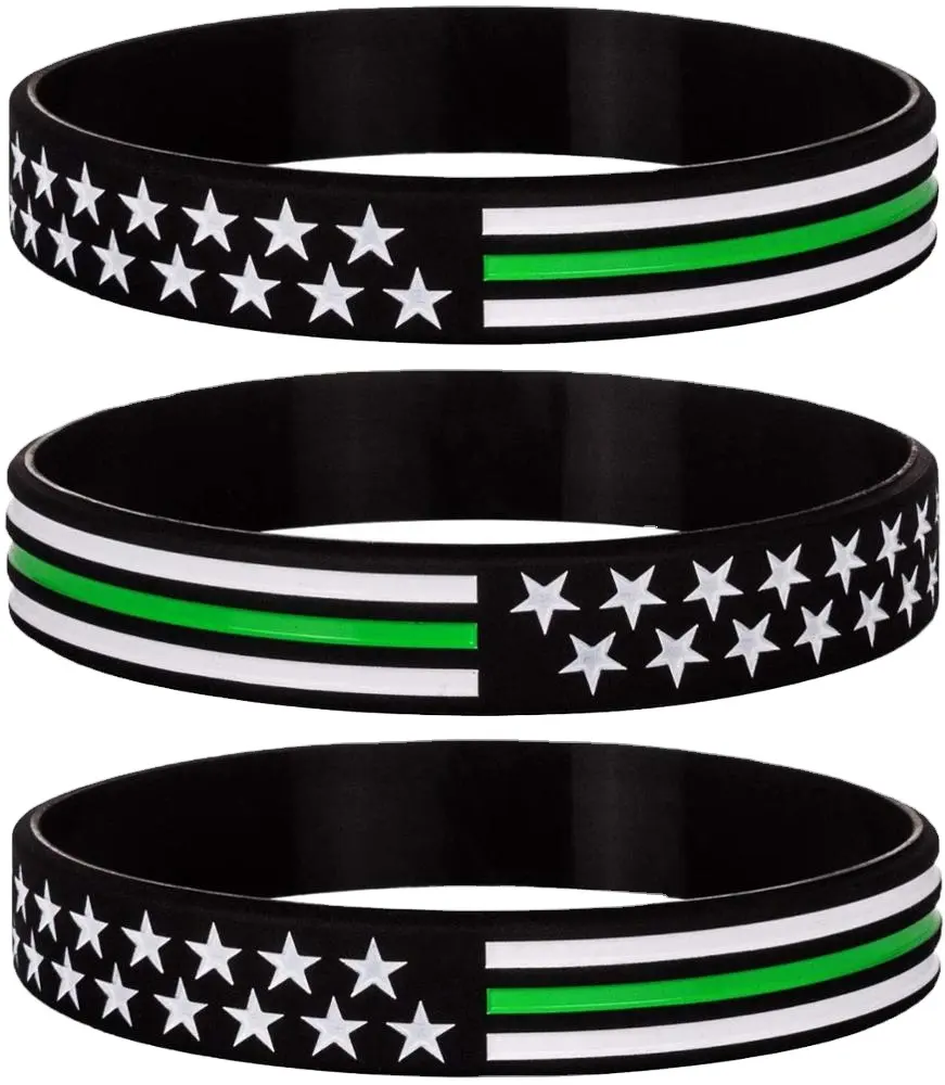 Pulsera de goma de silicona con la bandera americana, banda fina de línea verde, con el poder de la fe, para militares, patrióticos