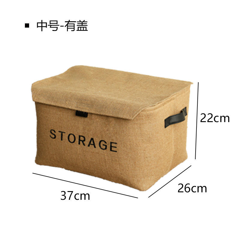Cesta de almacenamiento de letras de yute de tamaño mediano con tapa