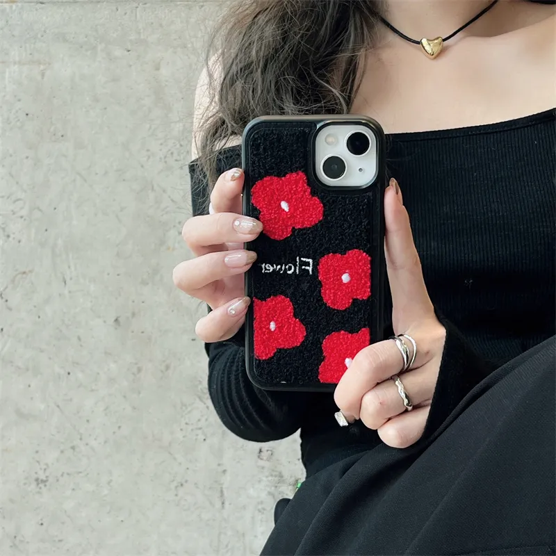 Ricamando quattro fiori rossi per iphone 15 pro max case trending prodotti 14 pro max 13 12 11 originale cover protettiva