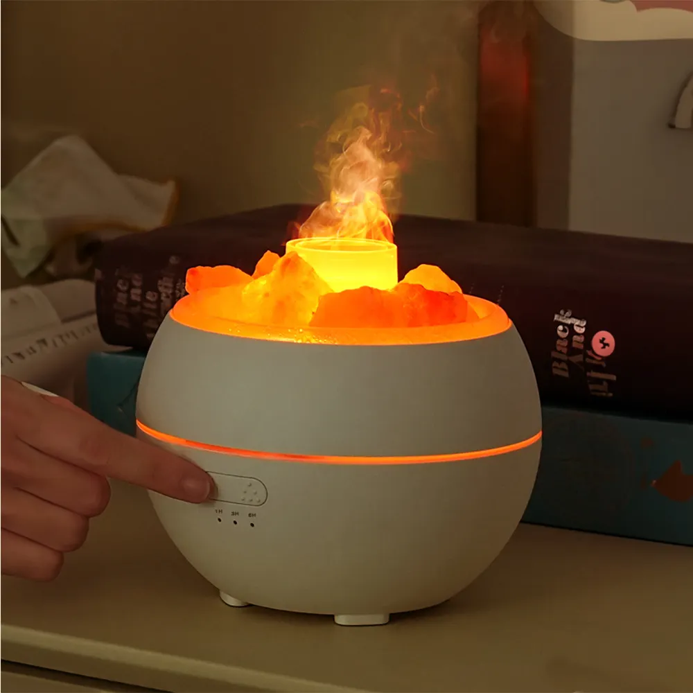 Diffuseur d'arômes Pierre de sel naturel Humidificateur d'air à ions négatifs Diffuseur de pulvérisation d'huile essentielle Diffuseurs d'arômes à flamme de feu