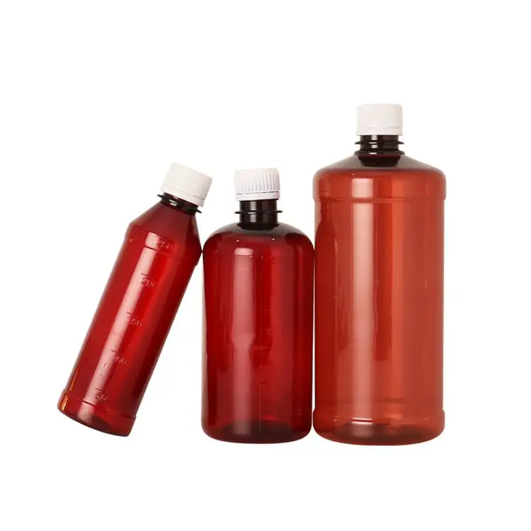 Транзисторы на заказ, оптовая продажа, коричневый Янтарный ПЭТ, Овальный медицинский жидкий сироп, пластиковая бутылка