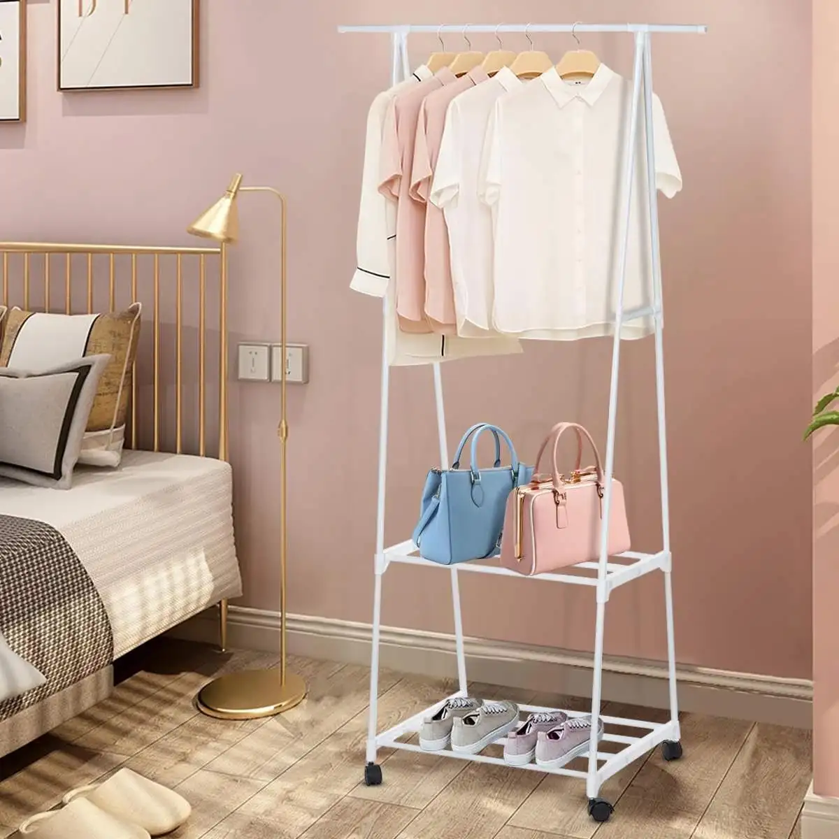 Abnehmbarer Kleider ständer für Schlafzimmer mit Rädern Boden stehender Garderoben ständer Multifunktions-Kleiderbügel mit modernem Dreieck